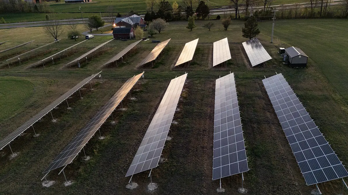 Solar panels on farmland in the countryside